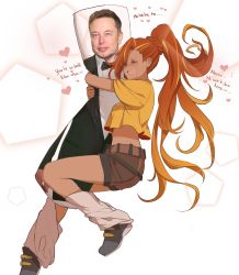 Rule 34 | absurdres, blush, breasts, crop top, dakimakura (object), dark-skinned female, dark skin, dishwasher1910, dreaming, drooling, elon musk, english text, fang, female pervert, full body, hair over one eye, highres, leg warmers, mars-chan, mars (planet), midriff, mouth drool, hugging object, original, personification, pervert, photo inset, pillow, pillow hug, ponytail, real life, real life insert, red hair, shorts, sleeping, small breasts, solo
