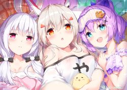 Rule 34 | 3girls, :d, ayanami (azur lane), azur lane, bed sheet, bird, blue eyes, blush, bow, breasts, chick, cleavage, commentary request, covered erect nipples, crown, eye mask, hair between eyes, hair bow, hair ribbon, headgear, highres, javelin (azur lane), javelin (operation: pillow fight!) (azur lane), laffey (azur lane), laffey (sleep to clean another day) (azur lane), long hair, looking at viewer, low twintails, lying, manjuu (azur lane), medium breasts, mini crown, multiple girls, official alternate costume, open mouth, orange eyes, pajamas, parted lips, pillow, ponytail, purple eyes, purple hair, ribbon, see-through, selfie, sidelocks, sironora, smile, sparkle, twintails, twitter username, underboob, wet, wet clothes, white hair