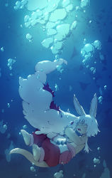Rule 34 | 2others, animal ears, creature, crying, furry, long hair, made in abyss, mitty (made in abyss), multiple others, nanachi (made in abyss), open mouth, red eyes, tail, tears, toorara, topless, underwater, whiskers, white hair