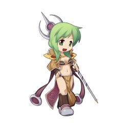 Rule 34 | 1girl, :d, bikini, bikini top only, boots, breasts, brown bikini, brown capelet, brown footwear, brown gloves, brown skirt, capelet, chibi, cleavage, elbow gloves, fingerless gloves, full body, gloves, green eyes, green hair, hair over shoulder, hand on own hip, holding, holding staff, jewelry, loincloth, long hair, looking at viewer, medium bangs, midriff, multicolored footwear, official art, open mouth, ragnarok online, sage (ragnarok online), showgirl skirt, simple background, skirt, small breasts, smile, solo, staff, standing, swimsuit, tachi-e, transparent background, walking, yuichirou