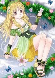 Rule 34 | 1girl, atelier (series), atelier ayesha, ayesha altugle, bare shoulders, blonde hair, bow, brown eyes, bug, butterfly, female focus, green skirt, ikeda yuuki, insect, long hair, md5 mismatch, skirt, solo, waist bow