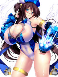 Rule 34 | 1girl, breasts, brown hair, character request, cleavage, dmm, gigantic breasts, glasses, inma kourin devil carnival, long hair, mikan (5555), see-through, tagme