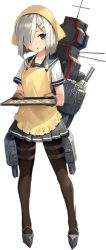 Rule 34 | 10s, 1girl, apron, baking, baking sheet, blue eyes, cookie, food, gloves, hair ornament, hairclip, hamakaze (kancolle), kantai collection, official art, pantyhose, parsley-f, school uniform, short hair, silver hair, simple background, skirt