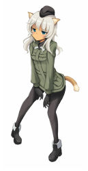 Rule 34 | 1girl, animal ears, bad id, bad pixiv id, blue eyes, cat ears, cat tail, dobunezumi, giuseppina ciuinni, hat, military, military uniform, pantyhose, silver hair, solo, strike witches, strike witches: suomus misfits squadron, tail, uniform, world witches series