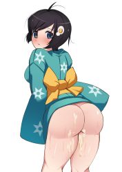 Rule 34 | araragi tsukihi, artist request, ass, cum, highres, looking at viewer, looking back, monogatari (series), no panties