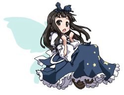 Rule 34 | 1girl, black eyes, black hair, blush, bow, child, deku (dekunosu), female focus, full body, hair bow, loafers, long hair, looking at viewer, open mouth, shoes, simple background, solo, star (symbol), star sapphire, touhou, white background, wings