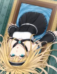 Rule 34 | 1girl, :o, bad id, bad pixiv id, belt, blonde hair, blue eyes, chain, detached sleeves, dress, dutch angle, gothic lolita, hairband, heisei yutorin, lolita fashion, lolita hairband, long hair, looking at viewer, open mouth, original, painting (object), picture frame, solo, through medium, through painting, upside-down, very long hair