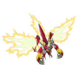 Rule 34 | claws, digimon, energy, flying, horn, shoutmon x3gm, simple background, tail, white background, wings