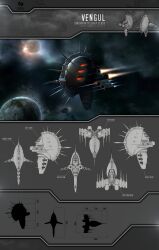 Rule 34 | 3d, absurdres, amarr empire (eve online), asteroid, battleship (eve online), beam cannon, boulder, cannon, character sheet, commentary, concept art, emblem, energy cannon, english text, eve online, flying, from side, glowing, highres, laser cannon, military vehicle, multiple views, nebula, no humans, original, outdoors, pirate faction (eve online), planet, plumsbuggy, realistic, rock, sansha&#039;s nation (eve online), science fiction, sky, space, spacecraft, spaceship, spikes, star (sky), starry sky, thrusters, turret, vehicle focus