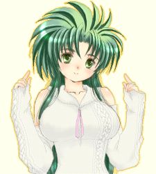 Rule 34 | 1girl, green hair, jochuu-san, lowres, oekaki, original, simple background, solo, sweater, yagisaka seto