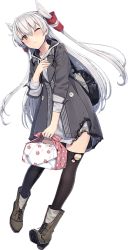 Rule 34 | 1girl, amatsukaze (kancolle), black thighhighs, full body, hair between eyes, jacket, kantai collection, official alternate costume, official art, shizuma yoshinori, solo, thighhighs, torn clothes, torn jacket, transparent background
