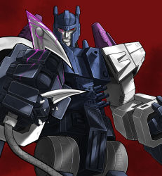 Rule 34 | angry, autobot, blade, blood, cable, cannon, clenched teeth, damaged, decepticon, energy, highres, impactor (transformers), mecha, missile, nike chiko, no humans, overlord (transformers), robot, rocket launcher, science fiction, spoilers, teeth, the transformers (idw), transformers, weapon