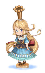 Rule 34 | 1girl, :3, bad id, bad pixiv id, blonde hair, blue eyes, blue skirt, charlotta (granblue fantasy), closed mouth, crown, fork, full body, granblue fantasy, long hair, looking at viewer, o (rakkasei), pointy ears, simple background, skirt, smile, solo, very long hair, white background