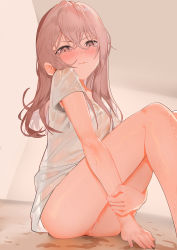 Rule 34 | 1girl, absurdres, anus, bare legs, blush, breasts, censored, closed mouth, crossed bangs, frown, hair between eyes, highres, hugging own legs, inui sajuna, knees to chest, knees up, long hair, mosaic censoring, naked shirt, nuda, pink eyes, pink hair, pout, pouty lips, pussy, see-through, shirt, sitting, small breasts, solo, sono bisque doll wa koi wo suru, tearing up, tears, thighs, wet, wet clothes, white shirt