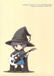 Rule 34 | 00s, chibi, guitar, hat, highres, instrument, nagato yuki, nakajima yuka, school uniform, serafuku, solo, suzumiya haruhi no yuuutsu, witch, witch hat