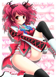 Rule 34 | 1girl, absurdres, black thighhighs, blush, cheria barnes, colorized, highres, hugging own legs, lace, lace-trimmed panties, lace trim, legs, long legs, no pants, panties, pink hair, pink panties, pussy juice stain, solo, tales of (series), tales of graces, thighhighs, thighs, twintails, underwear, yuzin
