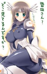 Rule 34 | 1girl, black bodysuit, bodysuit, breasts, covered erect nipples, fantasy earth zero, hima, large breasts, shiny clothes, skin tight, solo, translation request