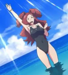 Rule 34 | 1girl, bracelet, competition swimsuit, drill hair, heroman, jewelry, one-piece swimsuit, red hair, screencap, swimsuit, twin drills, vera collins