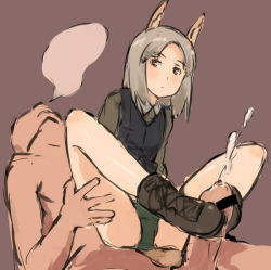 Rule 34 | 10s, 1boy, 1girl, ass, bare legs, bootjob, boots, brave witches, censored, clothed female nude male, cum, edytha rossmann, ejaculation, flat chest, footjob, girl on top, green panties, grey hair, hetero, long hair, military, military uniform, nude, panties, penis, pointless censoring, shibafu (glock23), shoejob, simple background, strike witches, two-footed footjob, underwear, uniform, world witches series