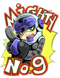 Rule 34 | 1boy, beck (mighty no. 9), copyright name, green eyes, helmet, male focus, mighty no. 9, robot, solo, whitmoon