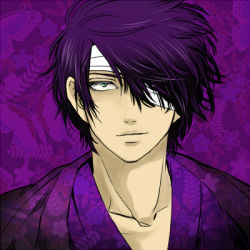 Rule 34 | 1boy, 3mm, bandage over one eye, gintama, lowres, male focus, purple hair, short hair, solo, takasugi shinsuke