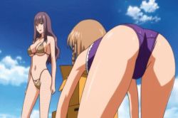 Rule 34 | 00s, 2girls, aika (series), aika r-16, all fours, angry, animated, animated gif, ass, bare legs, beach, bikini, blue hair, bouncing breasts, breasts, brown eyes, brown hair, cameltoe, covered erect nipples, covered navel, female focus, fight, large breasts, legs, long hair, multiple girls, navel, nipples, one-piece swimsuit, risako nagisa, shiny skin, short hair, sky, smile, standing, sumeragi aika, swimsuit, talking, thong