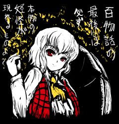 Rule 34 | 1girl, ascot, black background, female focus, hair between eyes, hundred stories, kazami yuuka, plaid, plaid vest, red eyes, solo, touhou, translation request, vest, yellow ascot