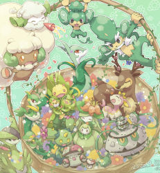 Rule 34 | :3, amoonguss, basket, closed mouth, commentary request, cottonee, creatures (company), dated, deerling, closed eyes, ferroseed, ferrothorn, floral background, flower, foongus, game freak, gen 5 pokemon, green background, hitsubaru, holding, holding pokemon, leavanny, legendary pokemon, lilligant, maractus, monster girl, nintendo, open mouth, orange eyes, pansage, petals, petilil, plant, plant girl, pokemon, pokemon (creature), sawsbuck, serperior, servine, sewaddle, simisage, smile, snivy, swadloon, teeth, tongue, vines, virizion, whimsicott