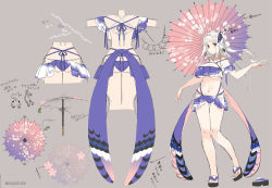 Rule 34 | 1girl, ainu clothes, animal ears, aquaplus, arm up, ass, ass focus, bare legs, breasts, cleavage, cleavage cutout, closed mouth, clothing cutout, collarbone, concept art, feet, frilled swimsuit, frills, from behind, full body, gradient eyes, grey eyes, large breasts, legs together, long hair, looking at viewer, matsuri (utawarerumono: lost flag), mitsumi misato, multicolored eyes, multiple views, off shoulder, official art, sideboob, sidelocks, smile, solo, standing, standing on one leg, swimsuit, thighs, thighs together, toenails, translation request, umbrella, underboob, utawarerumono, utawarerumono: lost flag, very long hair, white hair