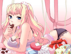 Rule 34 | 00s, 1girl, ass, blonde hair, blue eyes, bow, breasts, butt crack, chocolate, gift, heart, kuroo (project apricot), large breasts, lingerie, long hair, macross, macross frontier, sheryl nome, solo, underwear, valentine