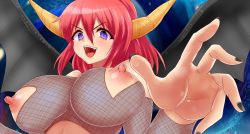 Rule 34 | bitch jk in rpg, breasts, happy life, horns, large breasts, nipples, open mouth, red hair