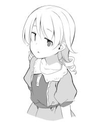 Rule 34 | 1girl, bad id, bad twitter id, collarbone, cropped torso, dress, drill hair, greyscale, idolmaster, idolmaster cinderella girls, looking at viewer, medium hair, monochrome, morikubo nono, parted lips, ringlets, simple background, sketch, solo, uccow, upper body