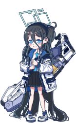 Rule 34 | 1girl, absurdly long hair, absurdres, aghanseonmul, aris (blue archive), black hair, black skirt, blue archive, blue eyes, cannon, chibi, collared shirt, commentary request, full body, hair between eyes, hair ornament, hairband, halo, highres, hood, hooded jacket, jacket, long hair, long sleeves, looking at viewer, necktie, one side up, railgun, school uniform, shirt, shoulder belt, sidelocks, simple background, skirt, smile, solo, standing, transparent background, very long hair, weapon, weapon on back