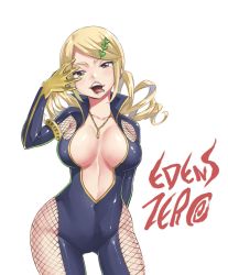 Rule 34 | 1girl, amira (eden&#039;s zero), blonde hair, bodysuit, breasts, cleavage, eden&#039;s zero, fishnets, large breasts, looking at viewer, mashima hiro, naughty face, official art, open mouth, skin tight, smile, tongue, tongue out