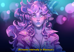 Rule 34 | 1girl, battle tendency, blue eyes, blue lips, blush, bow, breasts, cleavage, cup, delichuu, genderswap, genderswap (mtf), hair bow, holding, holding cup, jewelry, jojo no kimyou na bouken, joseph joestar, joseph joestar (young), nail polish, necklace, purple hair, solo, striped clothes, wavy hair