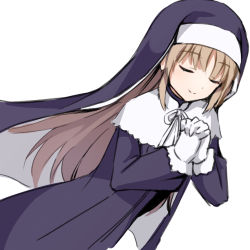 Rule 34 | 1girl, blonde hair, chikuwa (majihima), closed eyes, long hair, long sleeves, nijisanji, nun, own hands clasped, own hands together, simple background, sister claire, sister claire (1st costume), sketch, smile, solo, tagme, traditional nun, virtual youtuber, white background