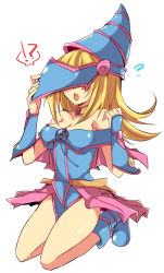 Rule 34 | !?, 1girl, bare shoulders, blonde hair, blue footwear, blush, blush stickers, boots, breasts, choker, cleavage, dark magician girl, duel monster, hat, jyon104, large breasts, long hair, open mouth, pentacle, solo, wizard hat, yu-gi-oh!, yuu-gi-ou, yu-gi-oh! duel monsters