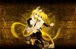 Rule 34 | 1boy, 1girl, bow, brother and sister, hair bow, headphones, kagamine len, kagamine rin, kaze-hime, siblings, twins, vocaloid, vocaloid append, yellow theme