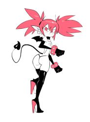 Rule 34 | 1girl, ass, bat wings, black footwear, black gloves, boots, choker, demon girl, disgaea, elbow gloves, etna (disgaea), flat chest, gloves, herny, high heel boots, high heels, nipples, pointy ears, red hair, tail, thigh boots, thighhighs, twintails, underwear, wings