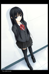 Rule 34 | 1girl, black hair, blazer, jacket, kirishima satoshi, long hair, school uniform, solo, thighhighs