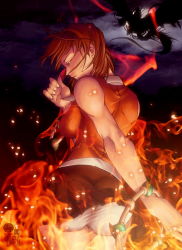 Rule 34 | 00s, 1girl, artist request, ass, back, breasts, clothes lift, fire, from behind, large breasts, moon, my-hime, night, orange hair, orange shirt, panties, red hair, shirt, short hair, silhouette, skirt, skirt lift, solo, tokiha mai, underwear, upskirt, white panties