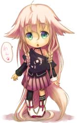 Rule 34 | 1girl, ahoge, boots, braid, chibi, full body, hair flaps, ia (vocaloid), long hair, looking at viewer, open mouth, pink hair, skirt, solo, starcrown, transparent background, twin braids, very long hair, vocaloid