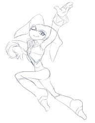 Rule 34 | 1other, androgynous, collarbone, eyelashes, full body, gloves, hat, jester cap, looking at viewer, lowres, monochrome, nights (character), nights into dreams, one eye closed, sega, sketch, smile, solo, technoga, white background