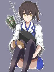 Rule 34 | 10s, 1girl, armor, arrow (projectile), brown hair, expressionless, gloves, japanese clothes, kaga (kancolle), kantai collection, koenza botoke, looking at viewer, muneate, panties, personification, ponytail, quiver, side ponytail, sitting, solo, thighhighs, underwear, yellow eyes