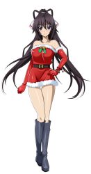 Rule 34 | 10s, 1girl, black footwear, black hair, boots, full body, highres, holly, infinite stratos, knee boots, long hair, looking at viewer, mistletoe, ponytail, purple eyes, shinonono houki, smile, solo, transparent background