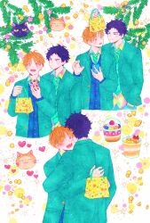 Rule 34 | 2boys, bibibimix39, black cat, black hair, blonde hair, blush, cat, cellphone, closed eyes, couple, cup, disposable cup, floral background, food, given, heart, heart background, holding, holding phone, hug, kashima hiiragi (given), male focus, multiple boys, multiple views, orange cat, phone, pudding, school uniform, smartphone, smile, white background, yagi shizusumi (given), yaoi