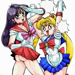 Rule 34 | 1990s (style), 2girls, ass, bishoujo senshi sailor moon, blush, hino rei, multiple girls, no panties, sailor mars, sailor moon, smile, tsukino usagi