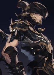 Rule 34 | 1boy, armor, closed mouth, covered eyes, dragoon (final fantasy), estinien, estinien varlineau, fajyobore, final fantasy, final fantasy xiv, helmet, helmet over eyes, male focus, pauldrons, scale armor, shaded face, shoulder armor, solo, spikes, vambraces