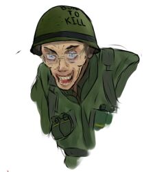 Rule 34 | blue eyes, crazy, explosive, full metal jacket, glasses, grenade, helmet, laughing, military, non-web source, soldier, solo, vietnam war