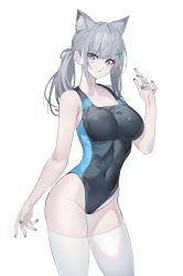 Rule 34 | 1girl, absurdres, blue archive, echj, highres, shiroko (blue archive), shiroko (swimsuit) (blue archive), solo, swimsuit, twitter, white background